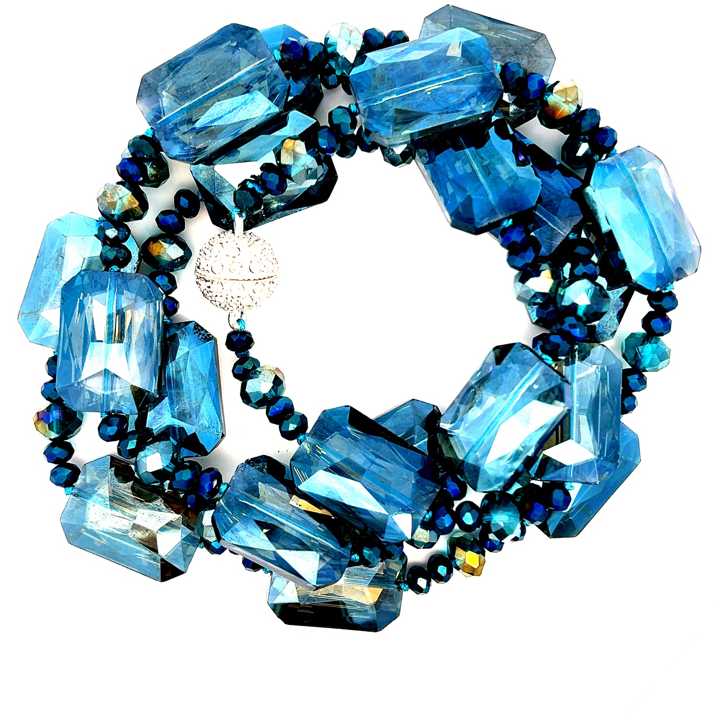 Ocean Blue Rectangle Crystal Long Necklace - Born To Glam