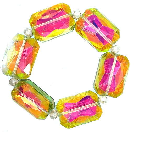 Rose Green Antiqued Crystal Rectangle Stretch Bracelet