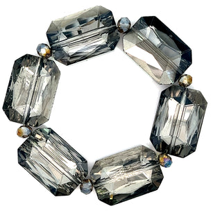 Silver Antiqued Rectangle Crystal Stretch Bracelet - Born To Glam
