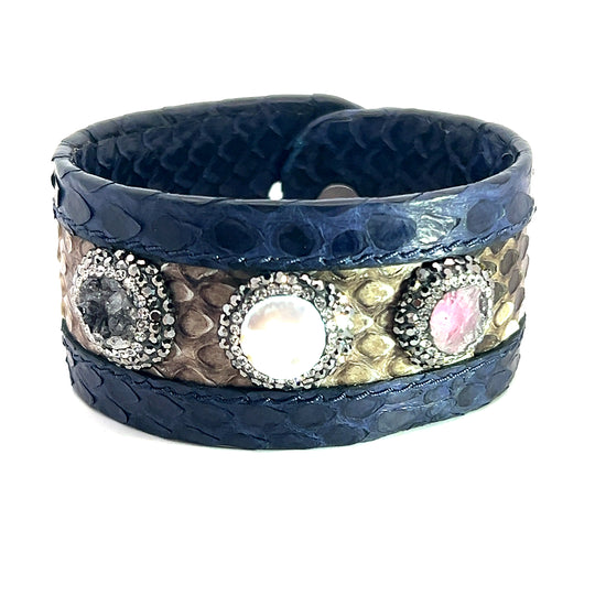 Blue Snakeskin Leather Gemstone Bracelet