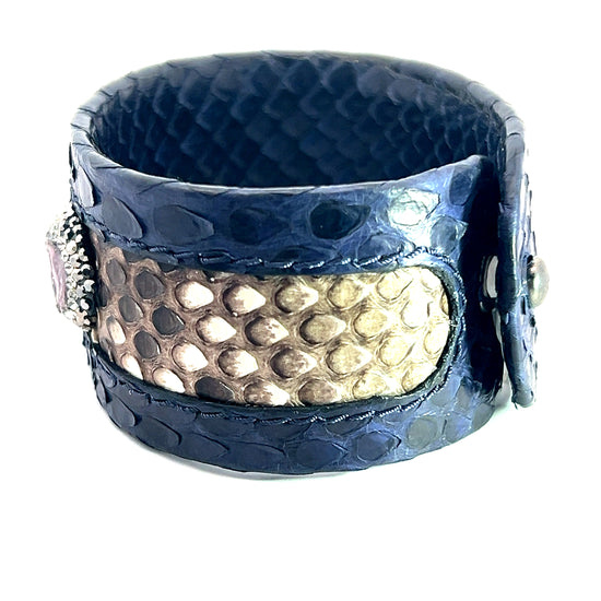 Blue Snakeskin Leather Gemstone Bracelet