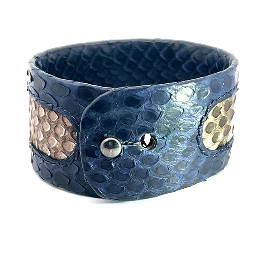 Blue Snakeskin Leather Gemstone Bracelet