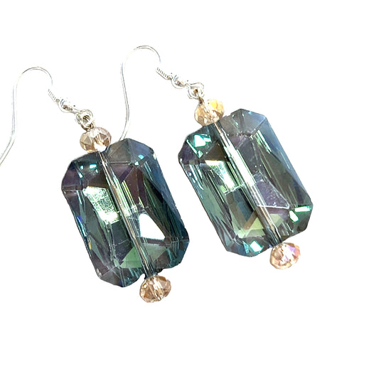 Green Champagne Rectangle Crystal Earring