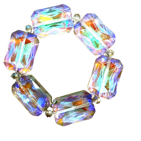 Lavender Colorized Rectangle Crystal Stretch Bracelet