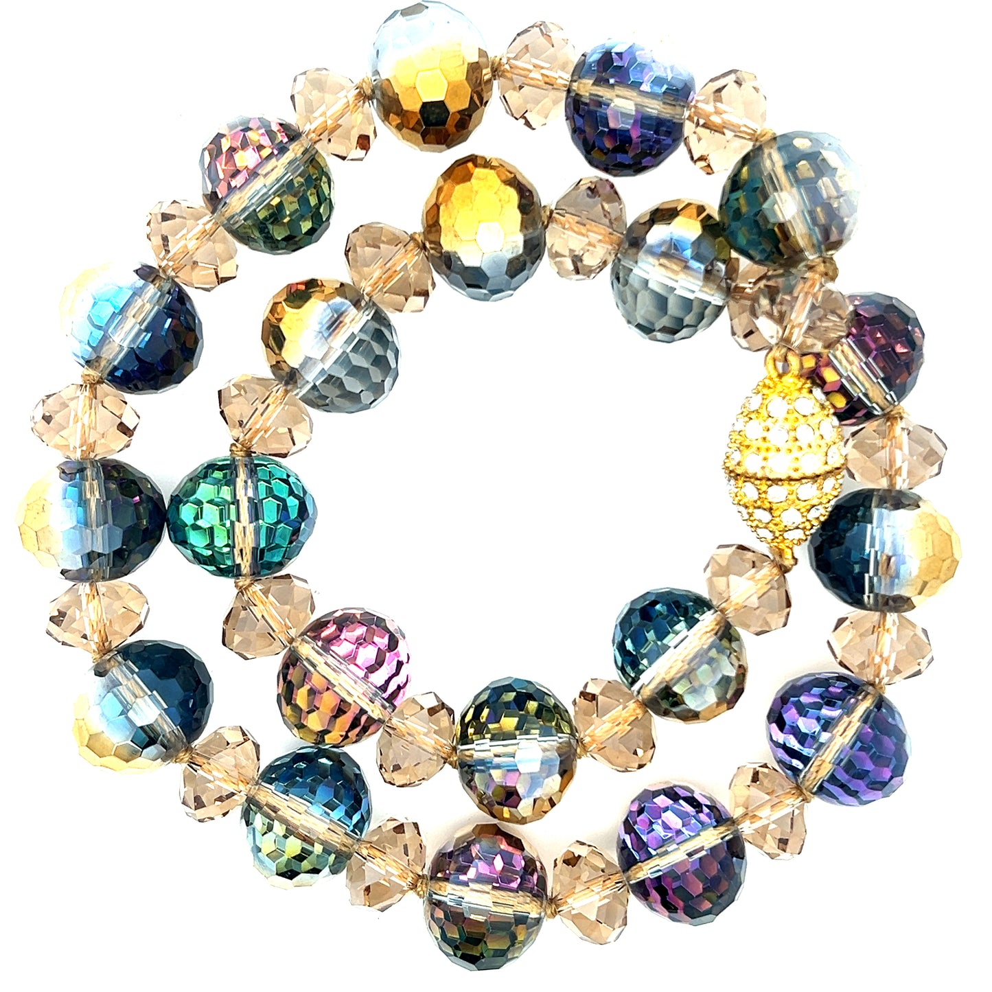 Golden Colorized Crystal Sphere Short Necklace