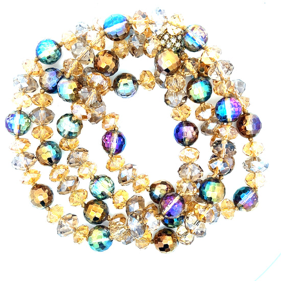 Golden Colorized Crystal Sphere Long Necklace