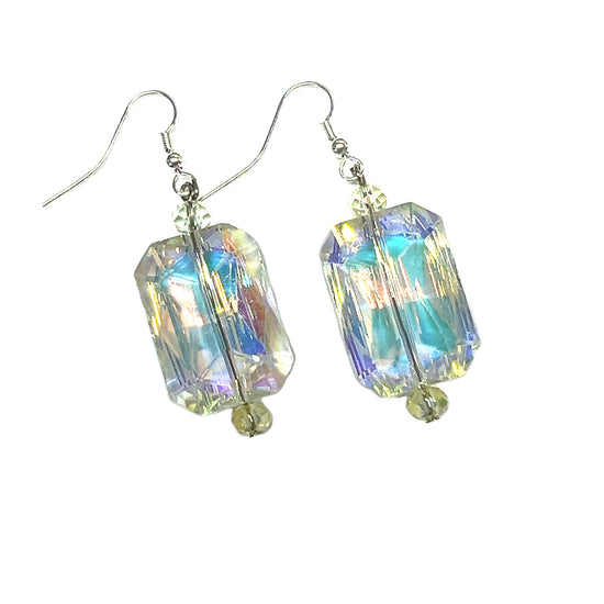 Yellow Pink Iridescent Rectangle Crystal Earring