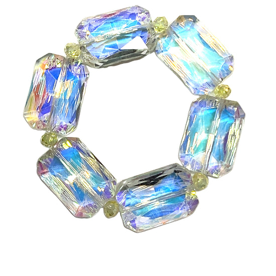 Yellow Pink Iridescent Rectangle Crystal Stretch Bracelet - Born To Glam