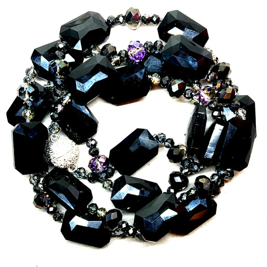 Black Rectangle Crystal Long Necklace