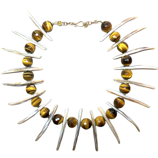 Tiger Eye Mother Of Pearl Tribal Necklace