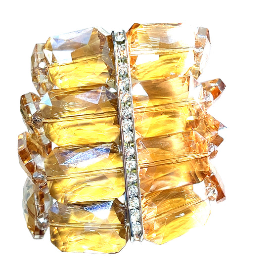 Champagne Rectangle Statement Crystal Bracelet - Born To Glam