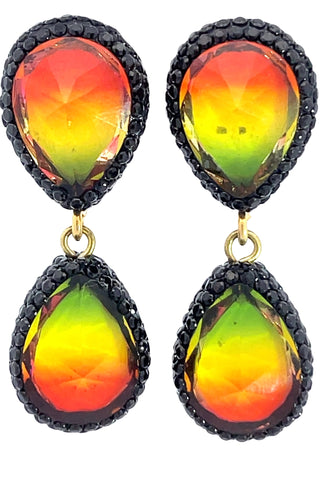 Teardrop Multicolor Gemstone Crystal Sterling Silver Double Drop Earrings - Born To Glam