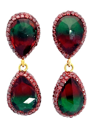 Teardrop Multicolor Gemstone Crystal Sterling Silver Double Drop Earrings - Born To Glam