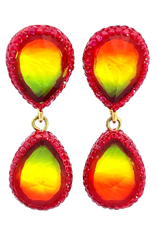 Teardrop Multicolor Gemstone Crystal Sterling Silver Double Drop Earrings - Born To Glam