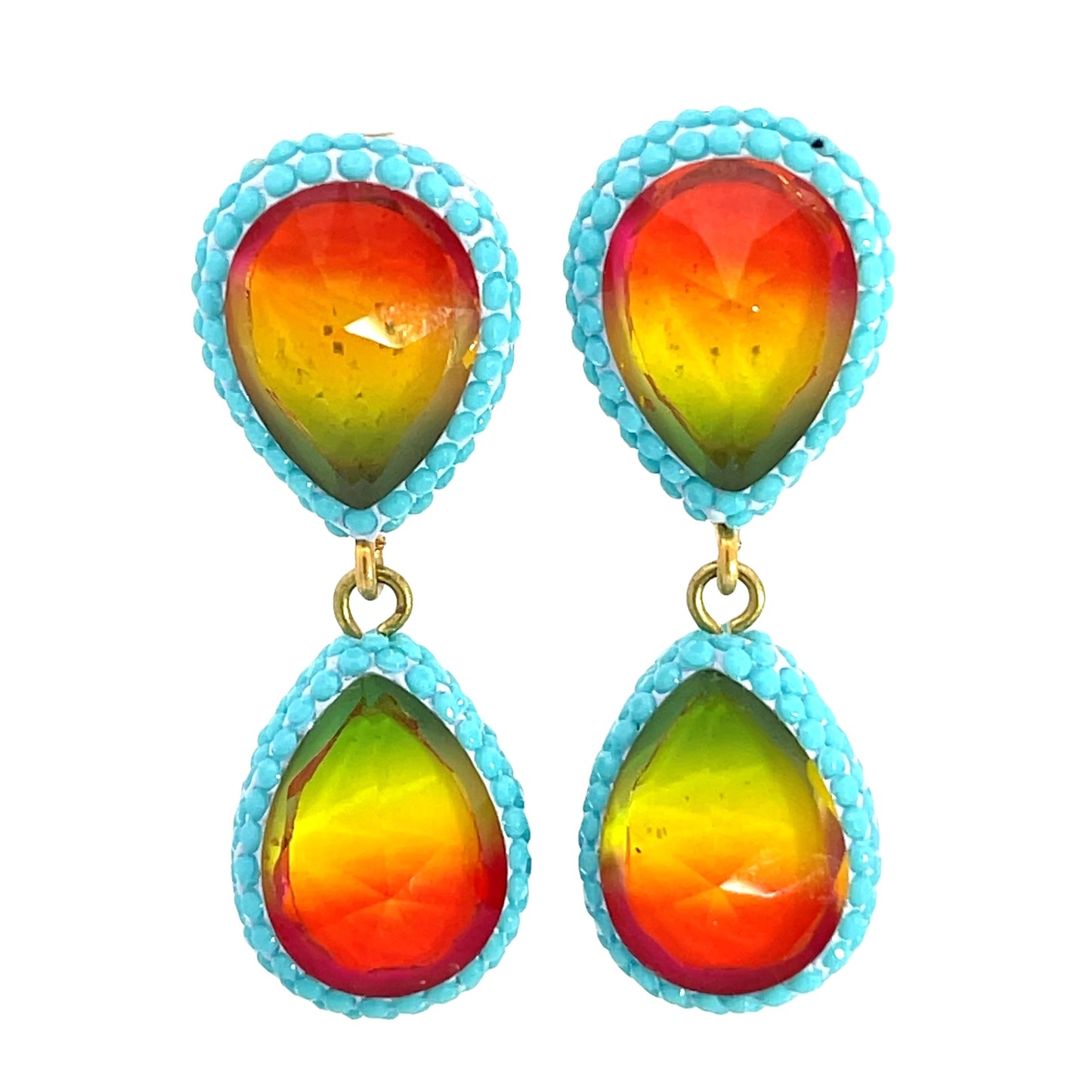 Turquoise Blue Crystal Multicolor Gemstone Sterling Silver Earrings - Born To Glam