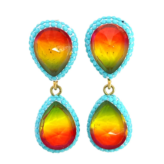 Turquoise Blue Crystal Multicolor Gemstone Sterling Silver Earrings - Born To Glam