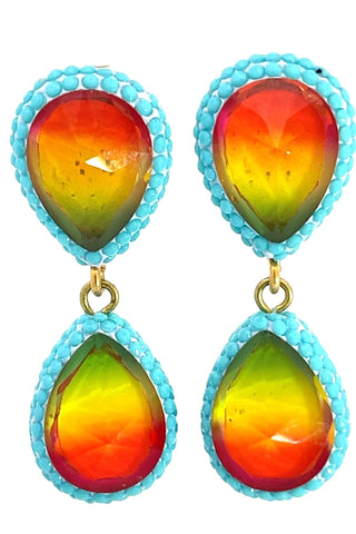 Teardrop Multicolor Gemstone Crystal Sterling Silver Double Drop Earrings - Born To Glam