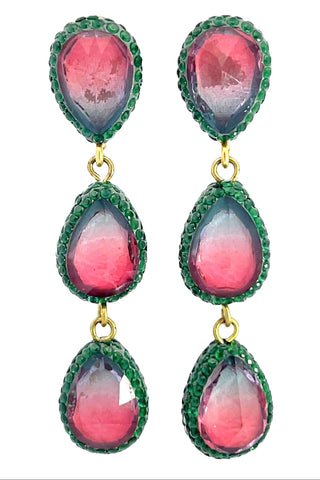 Teardrop Multicolor Gemstone Crystal Sterling Silver Triple Drop Earrings - Born To Glam