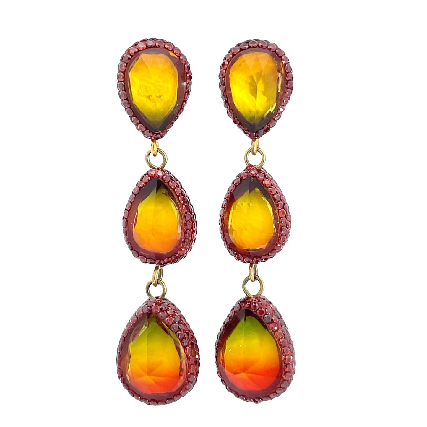 Teardrop Multicolor Gemstone Crystal Sterling Silver Triple Drop Earrings - Born To Glam Born To Glam