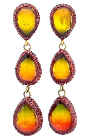 Teardrop Multicolor Gemstone Crystal Sterling Silver Triple Drop Earrings - Born To Glam