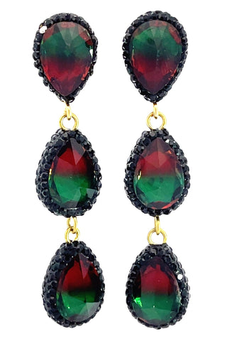 Teardrop Multicolor Gemstone Crystal Sterling Silver Triple Drop Earrings - Born To Glam