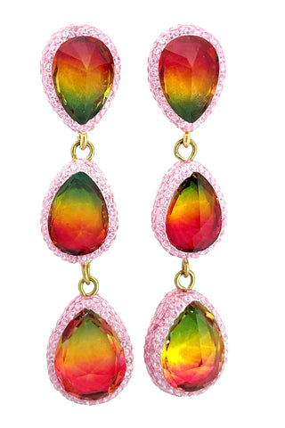 Teardrop Multicolor Gemstone Crystal Sterling Silver Triple Drop Earrings - Born To Glam