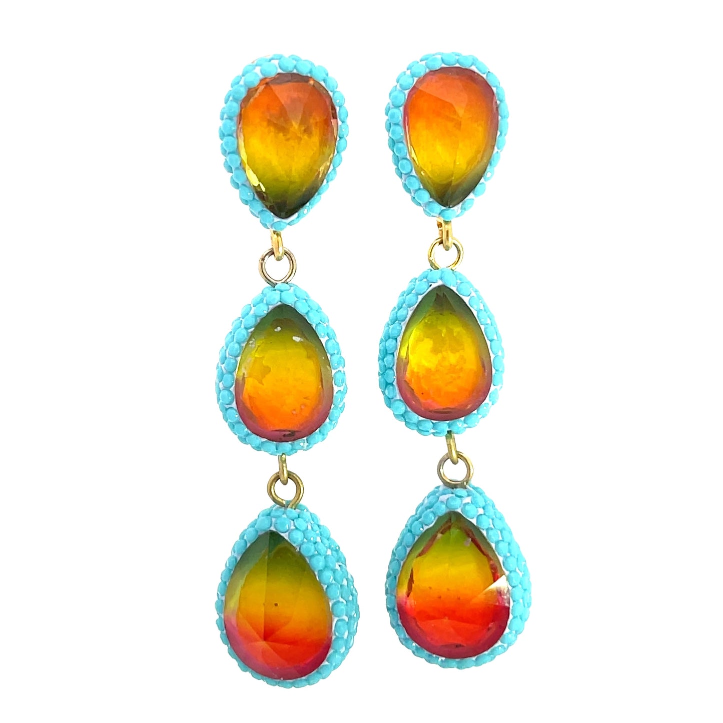 Turquoise Crystal Multicolor Gemstone 3 Tier Sterling Silver Earrings - Born To Glam