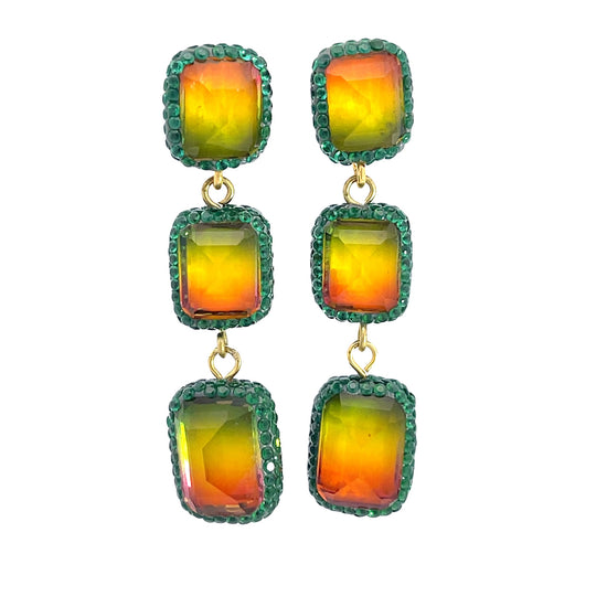 Green Crystal Multicolor Square Gemstone Sterling Silver Earrings - Born To Glam