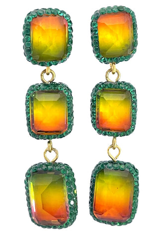 Square Multicolor Gemstone Crystal Sterling Silver Triple Drop Earrings - Born To Glam