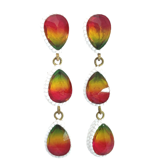 White Crystal Multicolor Gemstone 3 Tier Sterling Silver Earrings - Born To Glam