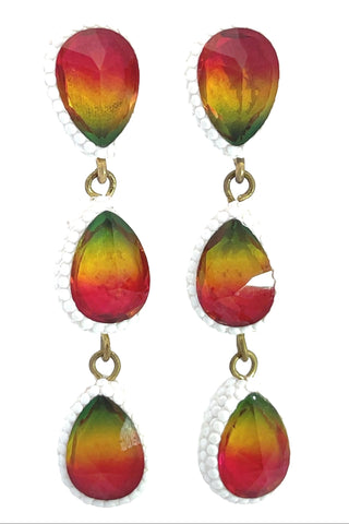 Teardrop Multicolor Gemstone Crystal Sterling Silver Triple Drop Earrings - Born To Glam