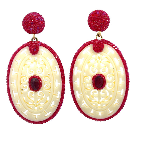 Red Crystal White Oval Sterling Silver Earrings - Born To Glam