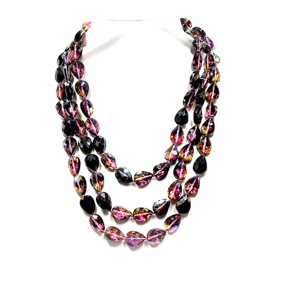 Black & Pink Iridescent Crystal Necklace - Born To Glam