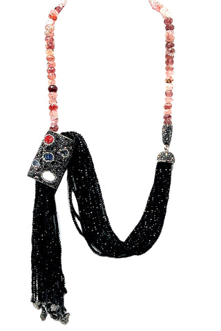 Statement Black Tassel & Gemstone Necklace - Born To Glam