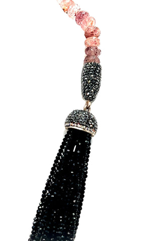 Statement Black Tassel & Gemstone Necklace - Born To Glam