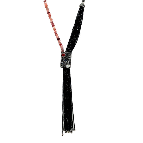 Statement Black Tassel & Gemstone Necklace - Born To Glam