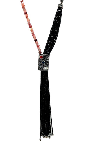Statement Black Tassel & Gemstone Necklace - Born To Glam