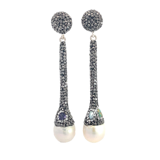 Black Crystal Pearl Drop Earrings - Born To Glam