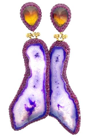 Purple and Amber Agate Gemstone Earrings - Born To Glam