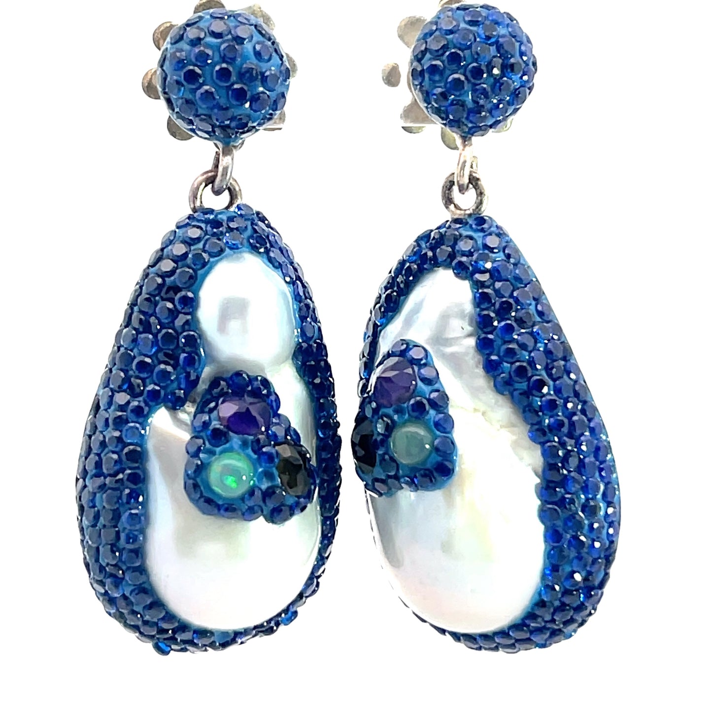 Navy Blue Crystal Pearl Drop Sterling Silver Earrings - Born To Glam