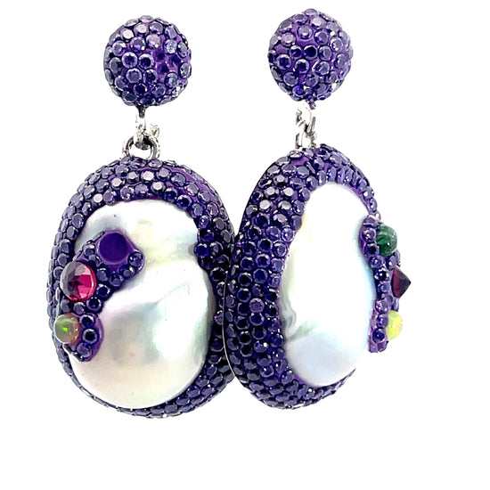 Purple Crystal Pearl Drop Sterling Silver Earrings - Born To Glam