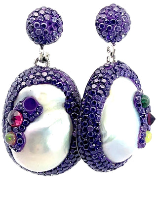 Purple Crystal Pearl Drop Sterling Silver Earrings - Born To Glam