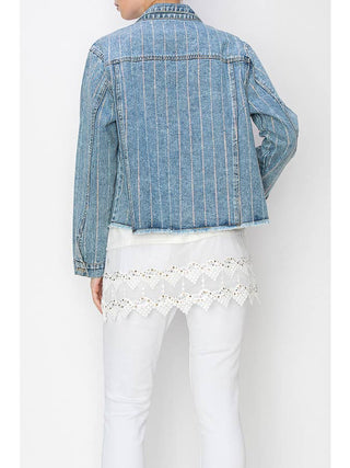 Blue Crystal Stripe Denim Jacket - Born To Glam