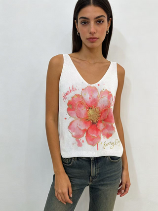 Sparkle Flower Graphic Knit Tank Top
