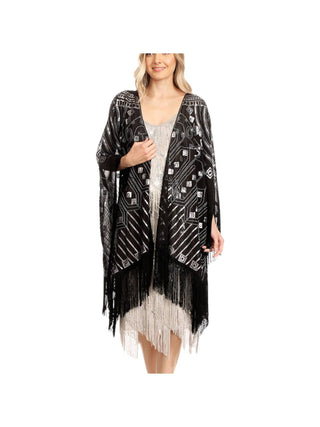 Black Sequin Fringe One Sized Shrug front