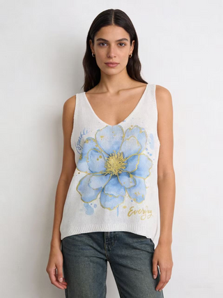 Blue Blossom Sparkle Graphic Knit Tank Top