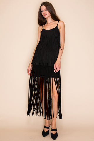 Black Fringe Stud Maxi Skirt - detail