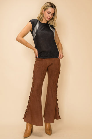 Black Rhinestone Fringe Cap Sleeve Tank Top