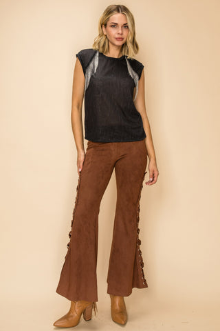 Black Rhinestone Fringe Cap Sleeve Tank Top