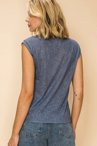 Denim Rhinestone Fringe Cap Sleeve Tank Top